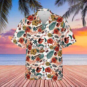 NWT Baltimore Orioles "Birdland" Hawaiian Short Sleeved Button Down Shirt, XL